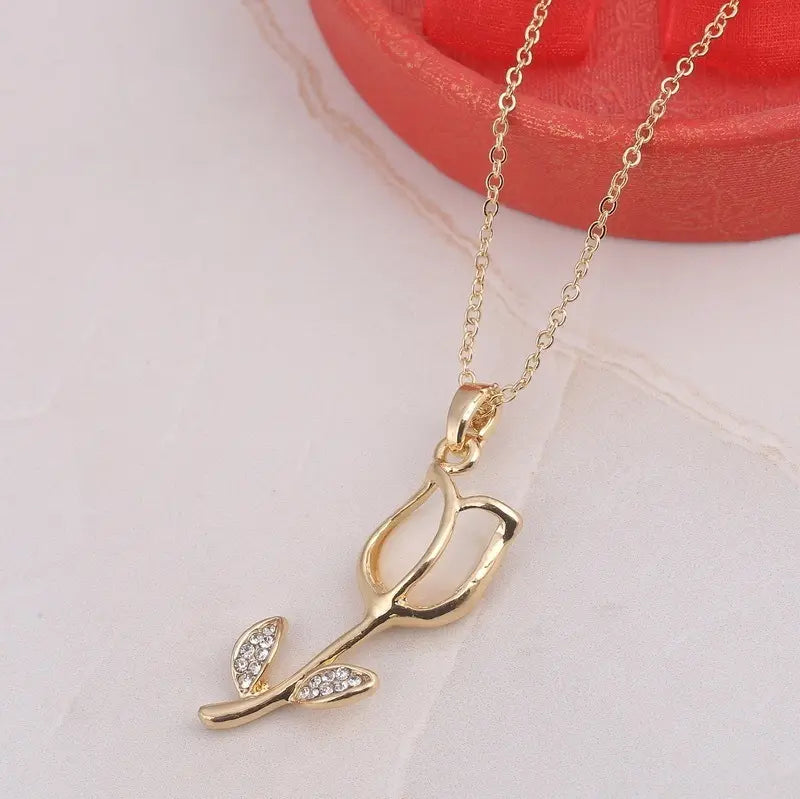 gold-tone tulip flower necklace and earrings set – image 3
