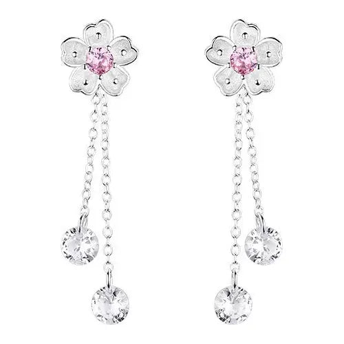 Convertible Cherry Blossom Drop Earrings – Silver-Tone — image 1