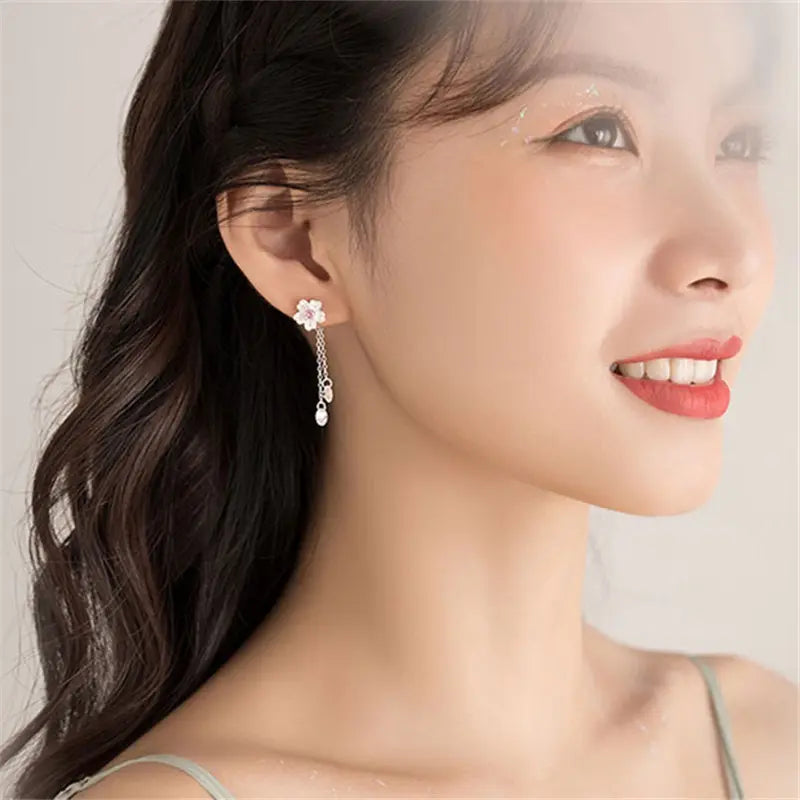 Convertible Cherry Blossom Drop Earrings – Silver-Tone — image 2