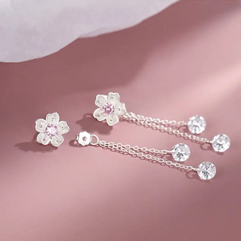 Convertible Cherry Blossom Drop Earrings – Silver-Tone — image 3