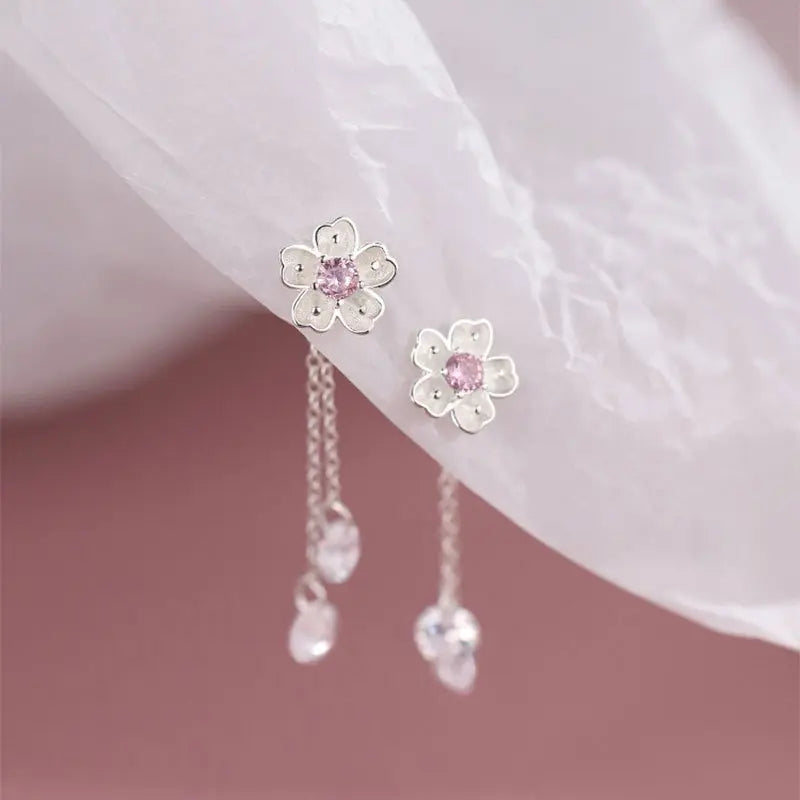Convertible Cherry Blossom Drop Earrings – Silver-Tone — image 5