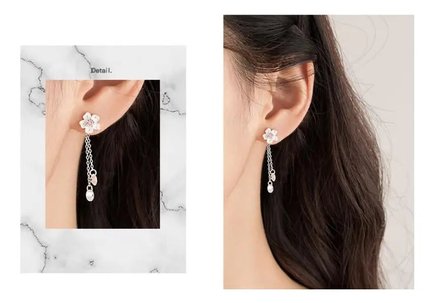 Convertible Cherry Blossom Drop Earrings – Silver-Tone — image 6