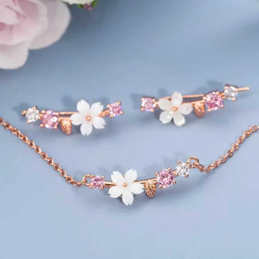 Cherry Blossom Necklace & Earrings Set – Rose Gold-Tone — image 1