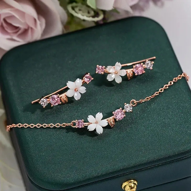 Cherry Blossom Necklace & Earrings Set – Rose Gold-Tone — image 2