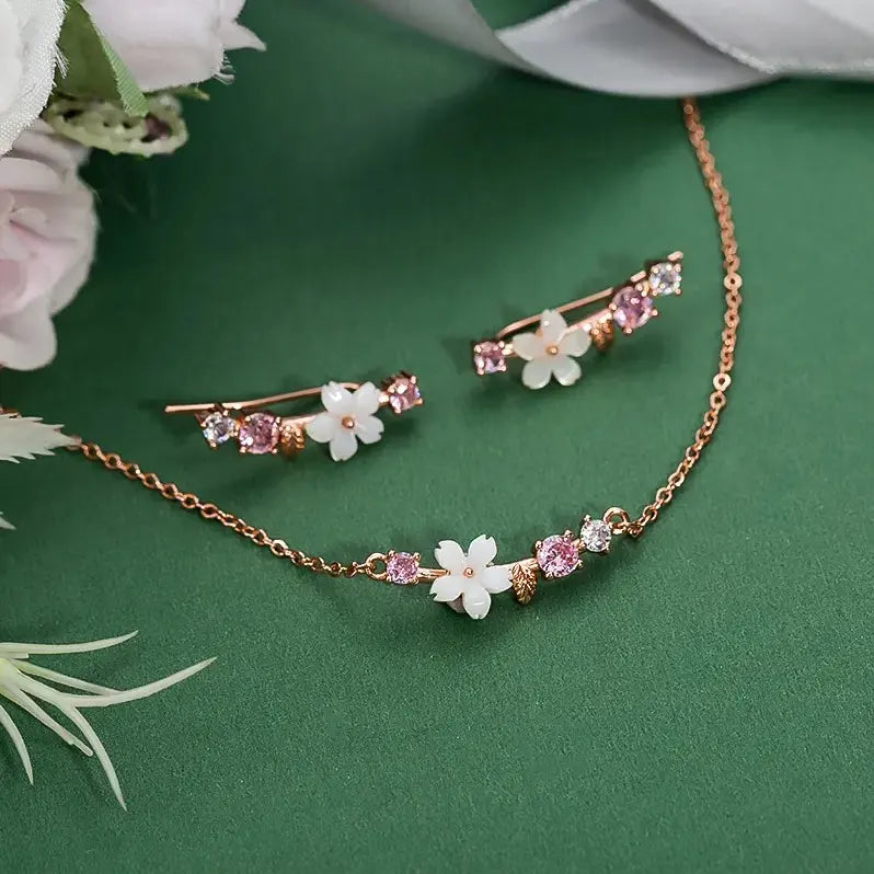 Cherry Blossom Necklace & Earrings Set – Rose Gold-Tone — image 4
